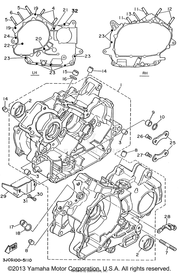 Crankcase VIRAGO 535 - XV535HC - 1996 Schematic