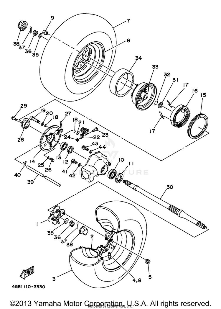 Rear Wheel KODIAK 4WD - YFM400FWJ - 1997 Schematic