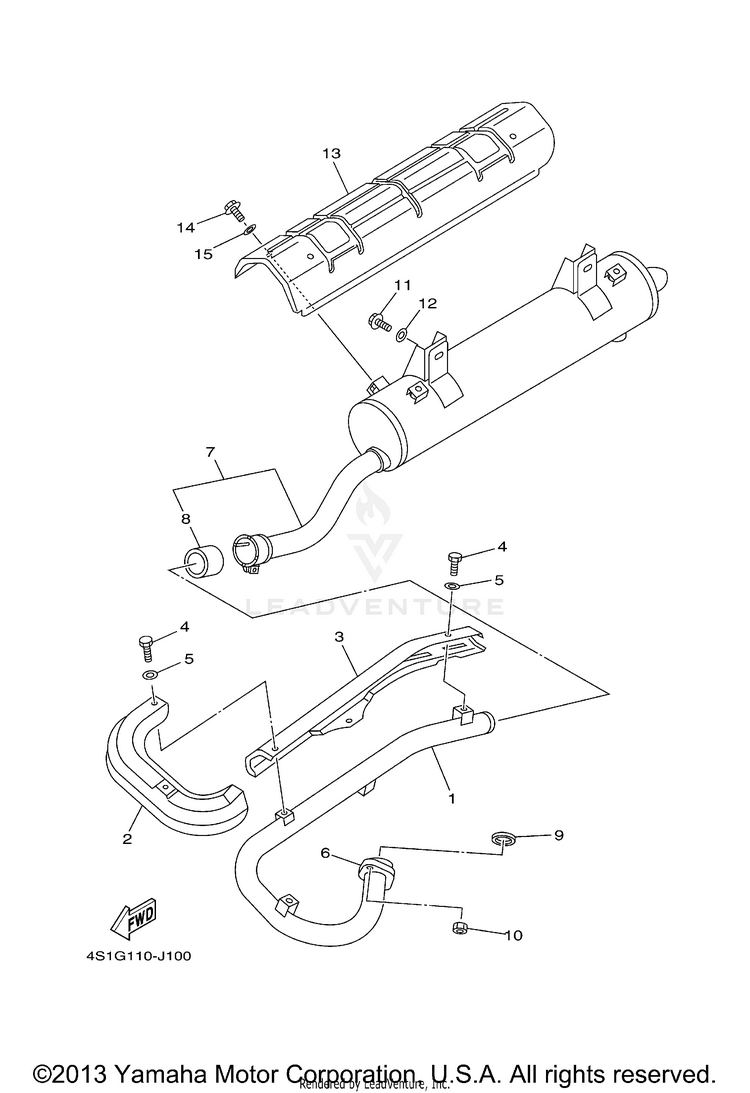Exhaust BIG BEAR 400 4WD - YFM40FBAGR - 2011 Schematic
