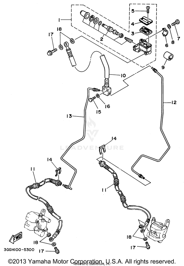 Front Master Cylinder BANSHEE - YFZ350H - 1996 Schematic