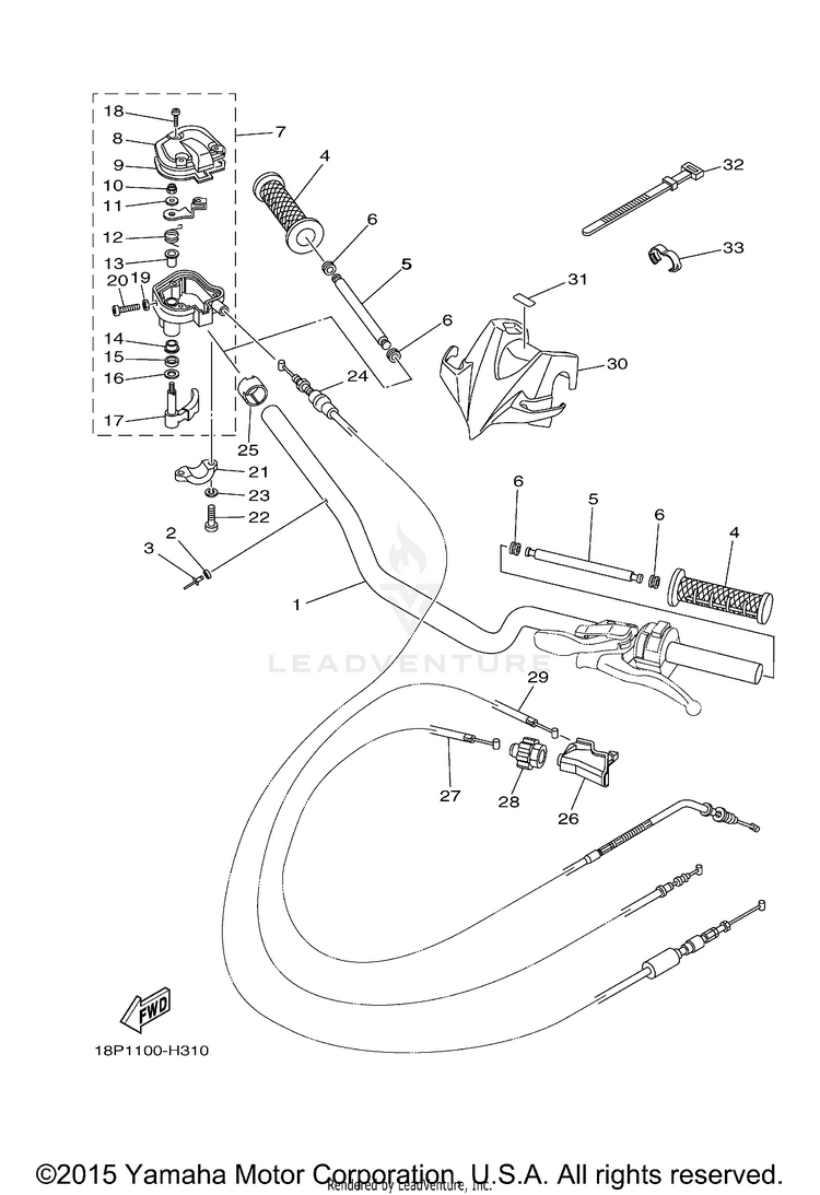 Steering Handle Cable YFZ450X - YFZ450XAL - 2011 Schematic