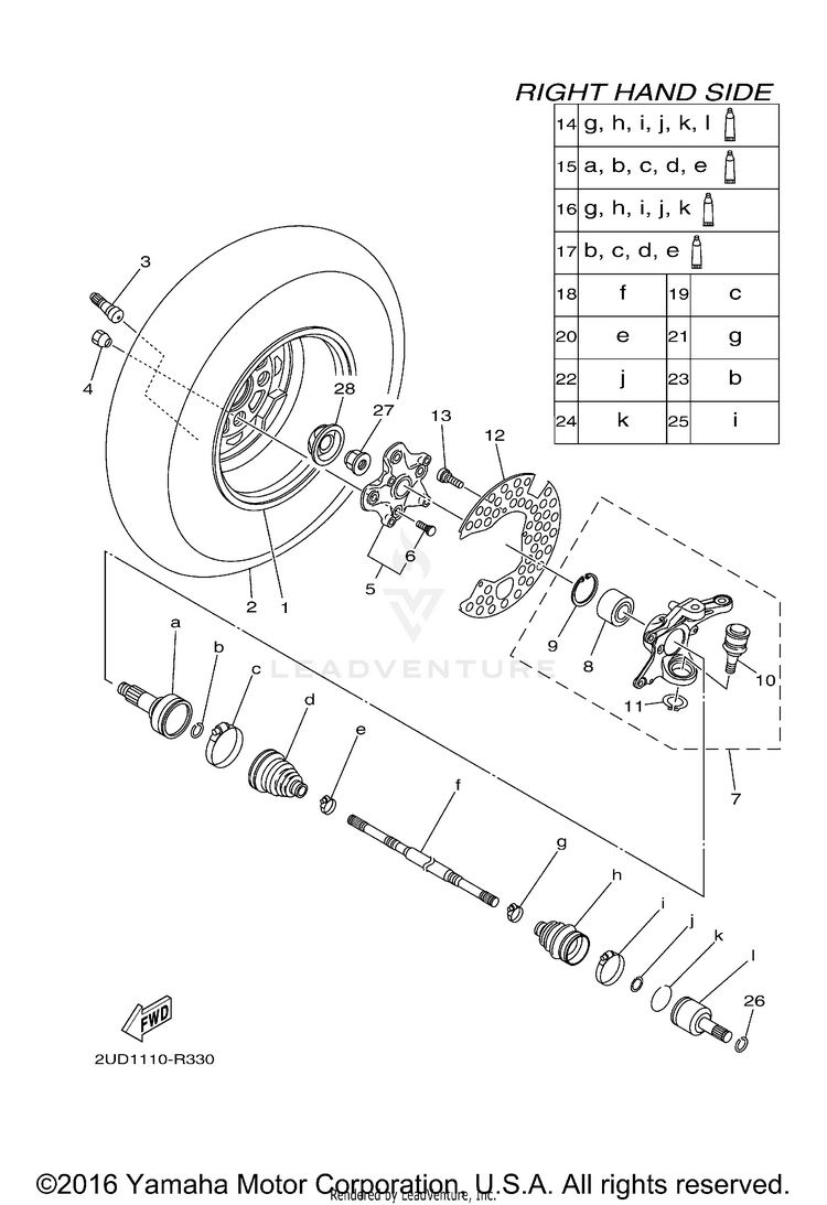 Front Wheel 2 GRIZZLY 4WD - YFM70GDXGG - 2016 Schematic