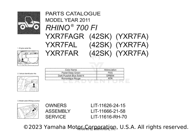 1 Title Page RHINO 700 - YXR7FAGR - 2011 Schematic