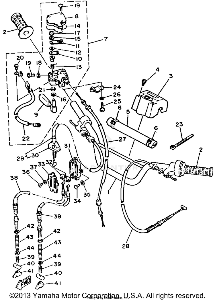 Handlebar Cable BLASTER - YFS200D - 1992 Schematic