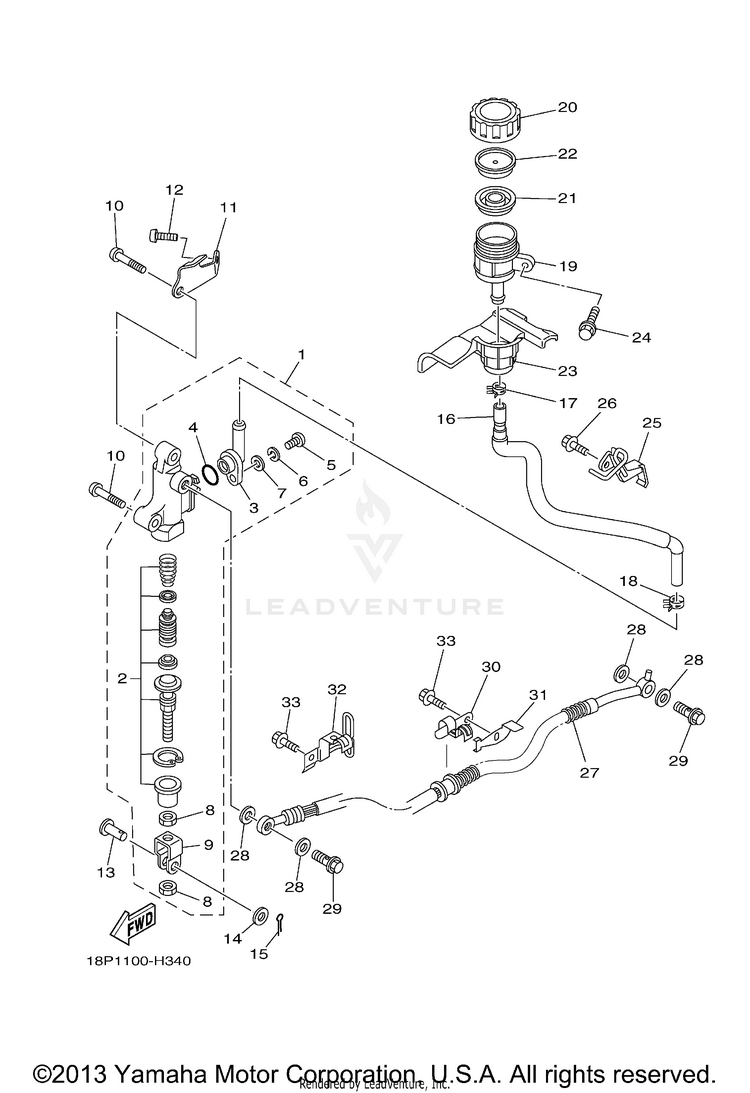 Rear Master Cylinder YFZ450R (BLUISH WHITE SOLID 1) - YFZ450RYW - 2009 Schematic