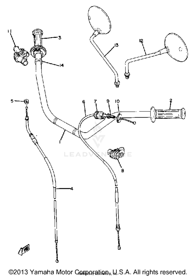 Handlebar Cable XS1100G - 1980 Schematic