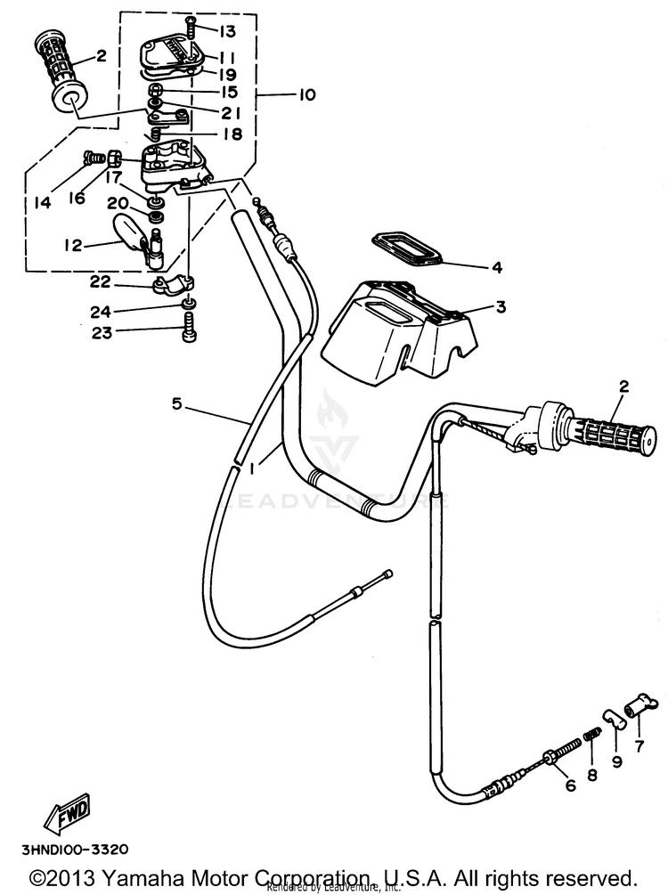 Steering Handle - Cable BIG BEAR 4WD (ME & NH Only) - YFM350FWF_MNH - 1994 Schematic