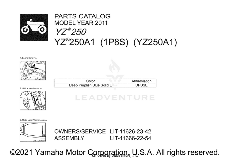 2011 Yamaha YZ250 OEM Parts