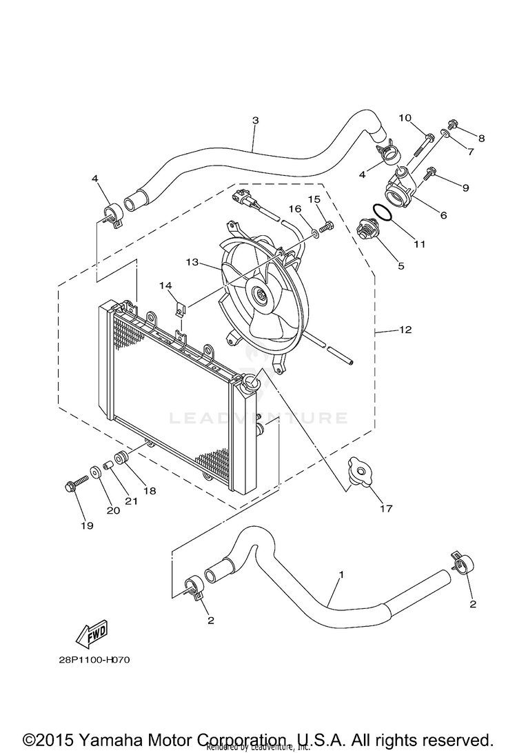 Radiator Hose GRIZZLY 700 EPS 4WD - YFM7FGPA - 2011 Schematic