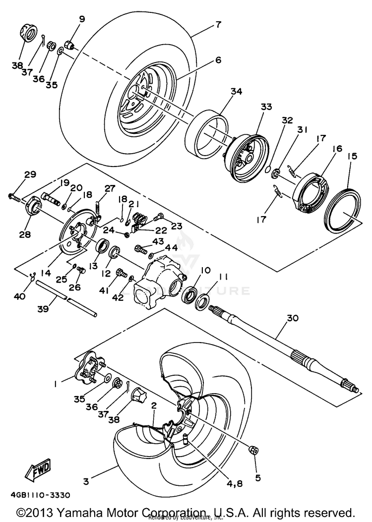 Rear Wheel KODIAK 4WD - YFM400FWH - 1996 Schematic