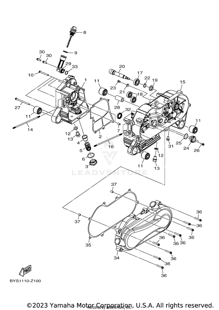 Crankcase RAPTOR 110 - YFM01RYXRG - 2024 Schematic