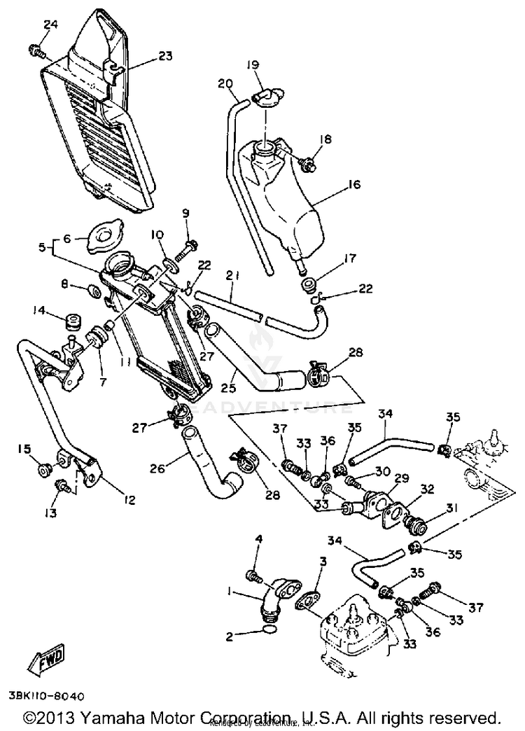 Radiator - Hose ENDURO - DT50A - 1990 Schematic