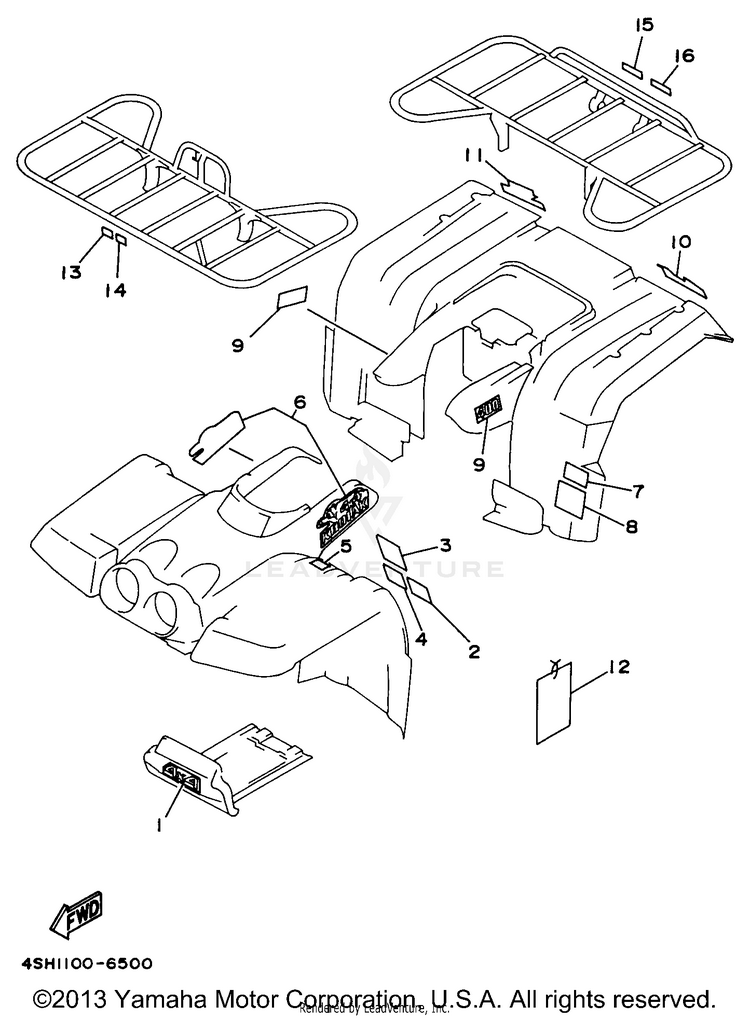Emblem - Label KODIAK 4WD - YFM400FWH - 1996 Schematic