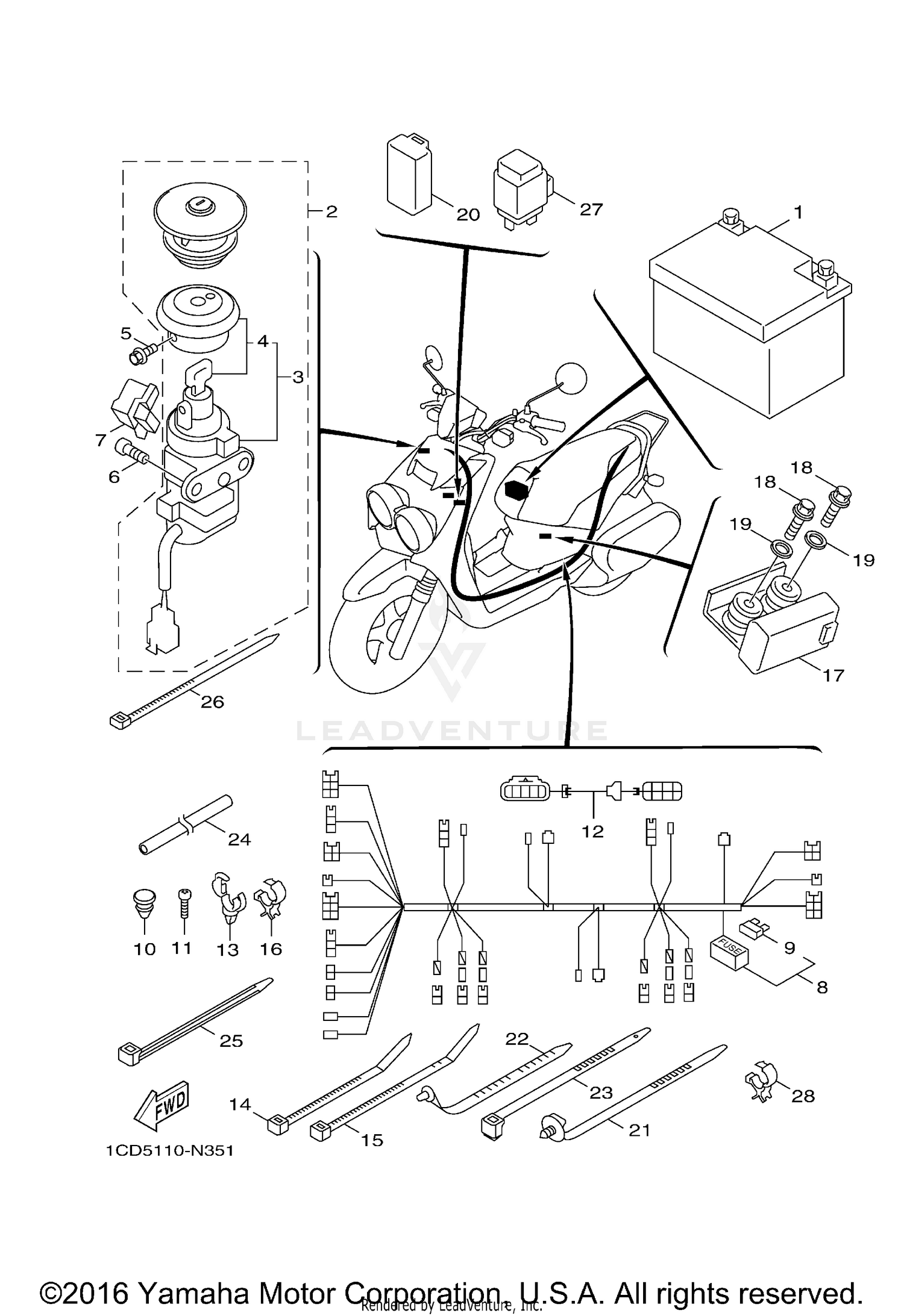 2016 Yamaha Zuma 50f Yw50fgb Electrical 2 Parts Best Oem