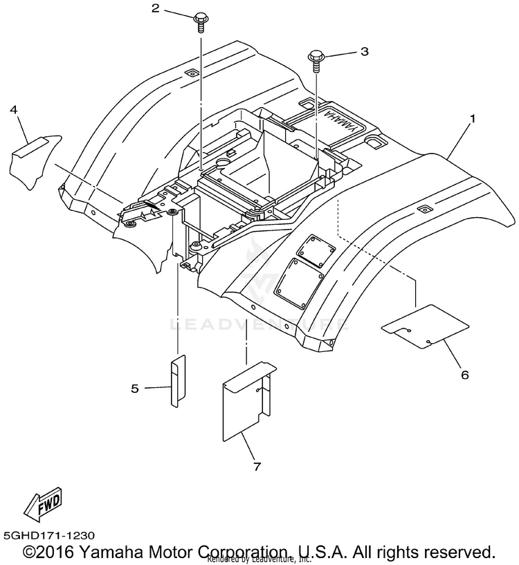 Rear Fender KODIAK 4WD - YFM400FAP - 2002 Schematic