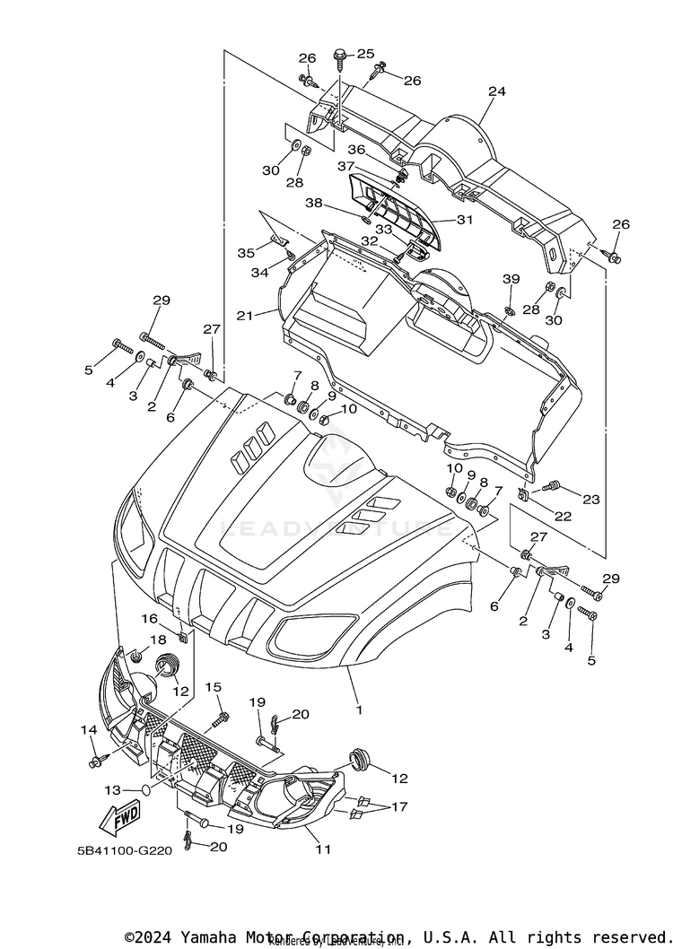 Front Fender RHINO 700 FI SPORT E - YXR7FSP2Y - 2009 Schematic