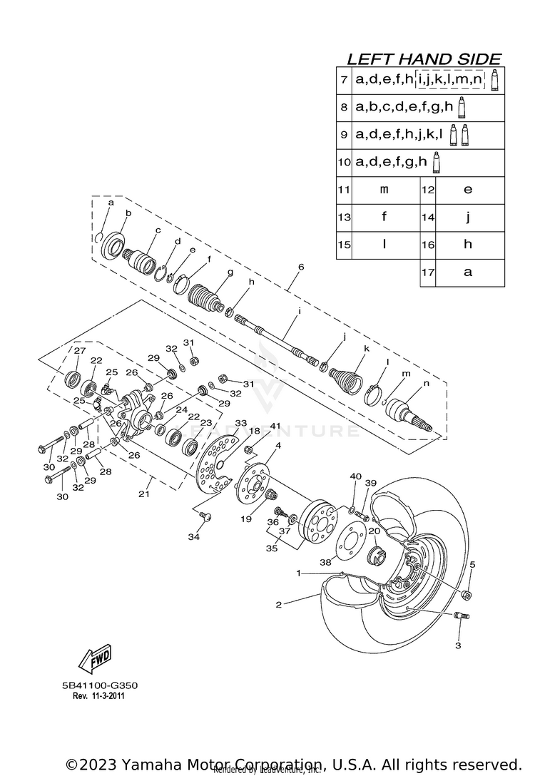 Rear Wheel RHINO 700 FI - YXR7FYGR - 2009 Schematic
