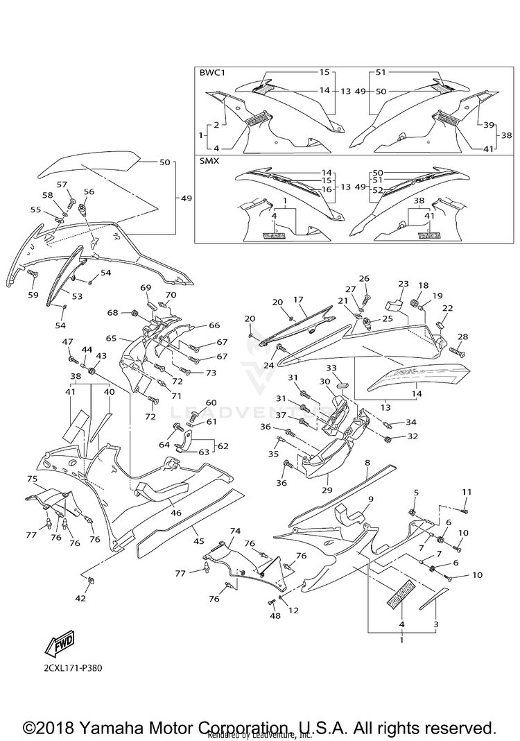 Cowling 2 YZFR6 - YZFR6FCB - 2015 Schematic