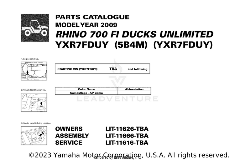 1 Title Page RHINO 700 FI DUCKS U - YXR7FDUY - 2009 Schematic