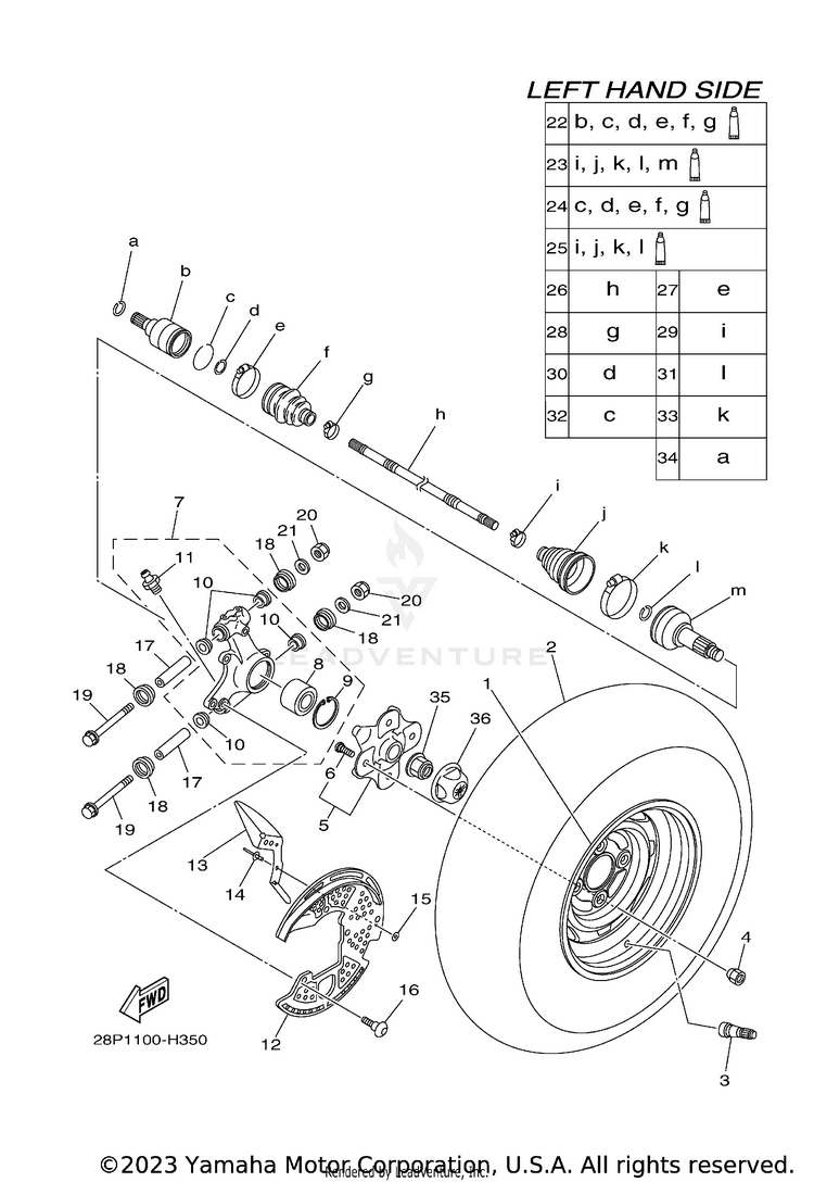 Rear Wheel GRIZZLY 700 FI 4WD - YFM7FGZGR - 2010 Schematic