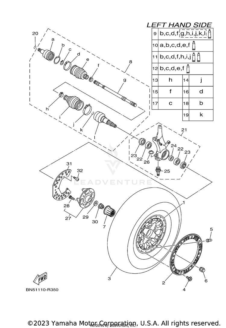 Front Wheel WOLVERINE R-SPEC EPS - YXE70WPSHS - 2017 Schematic