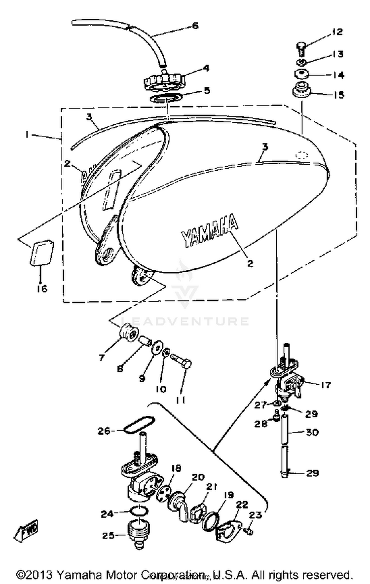 Fuel Tank XT500E - 1978 Schematic