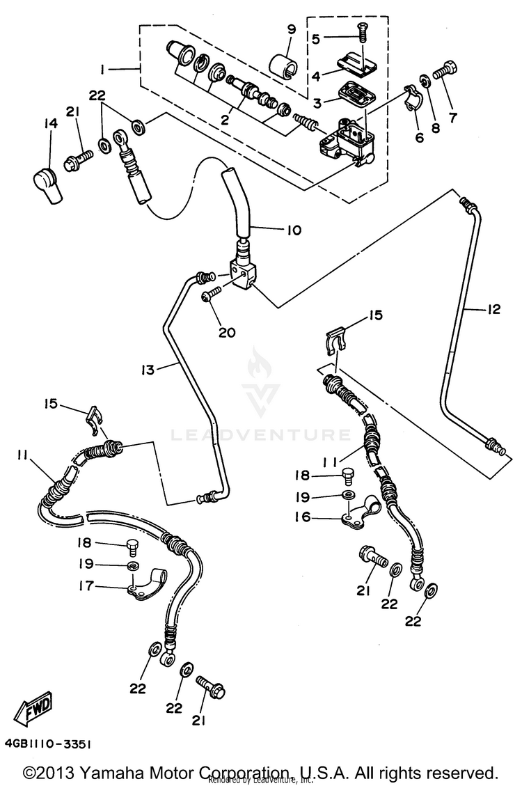 Front Master Cylinder KODIAK 4WD - YFM400FWG - 1995 Schematic