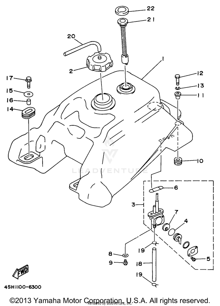Fuel Tank KODIAK 4WD - YFM400FWH - 1996 Schematic