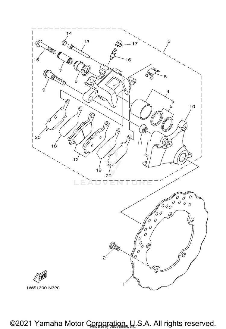 Rear Brake Caliper FZ07 - FZ07FCGY - 2015 Schematic