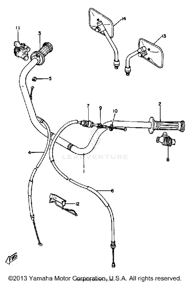 Handlebar Cable XS1100SG - 1980 Schematic
