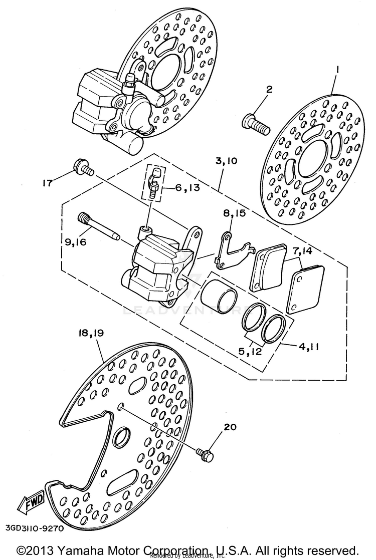 Front Brake Caliper BANSHEE - YFZ350H - 1996 Schematic