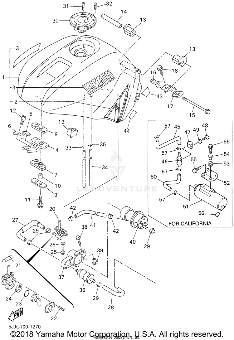 Fuel Tank YZFR1 - YZFR1NC - 2001 Schematic