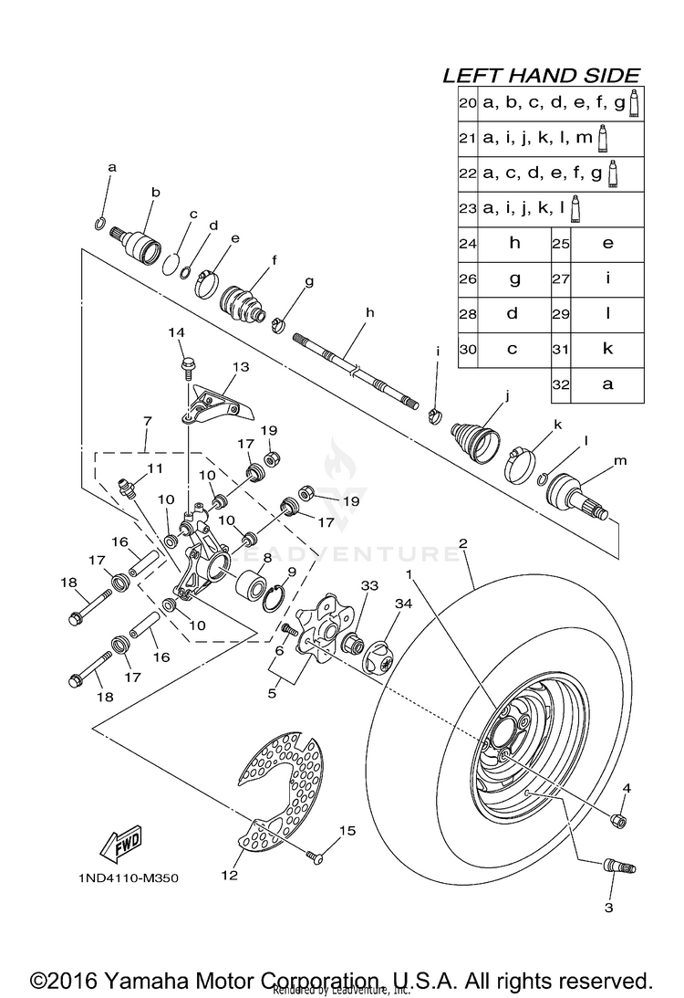 Rear Wheel GRIZZLY 550 4WD - YFM5FGDGR - 2013 Schematic