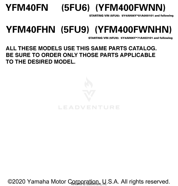 Models In This Catalog BIG BEAR 4WD_REALTRE - YFM400FHN - 2001 Schematic