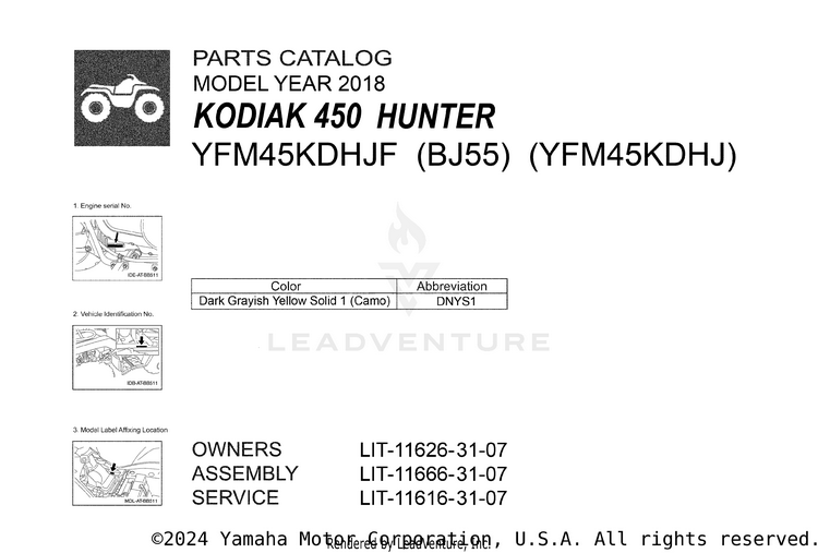 1 Title Page KODIAK 450 4WD HUNTE - YFM45KDHJF - 2018 Schematic