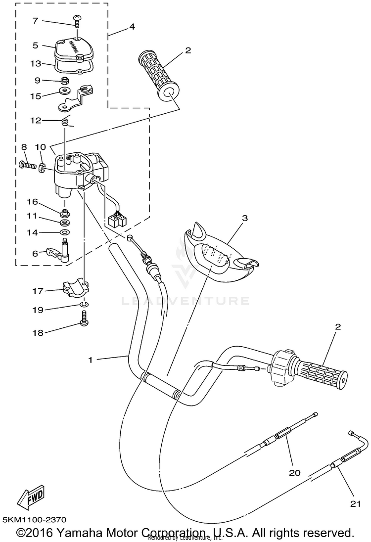 Steering Handle Cable GRIZZLY 660 - YFM660FP - 2002 Schematic