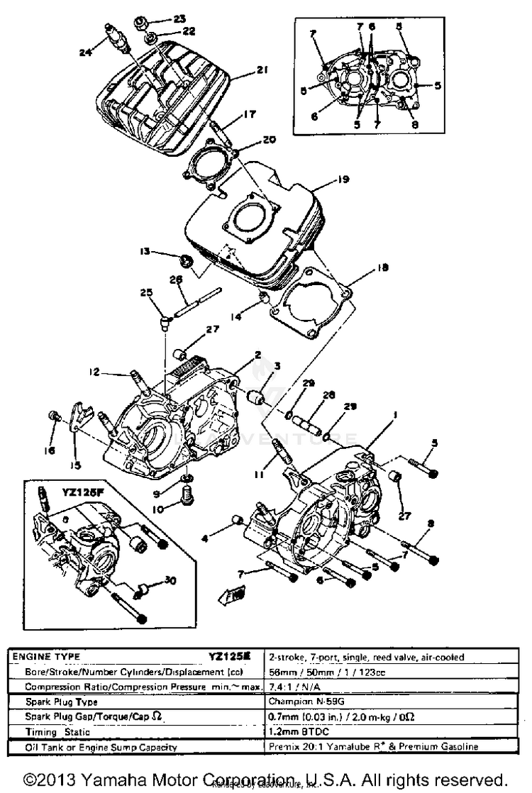 Crankcase - Cylinder Yz125e - F Schematic