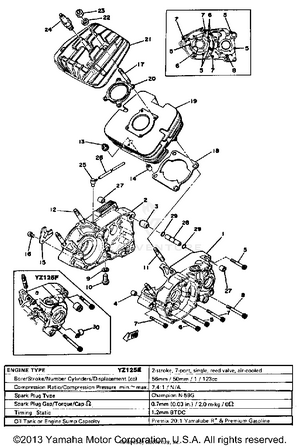 Crankcase - Cylinder Yz125e - F Schematic