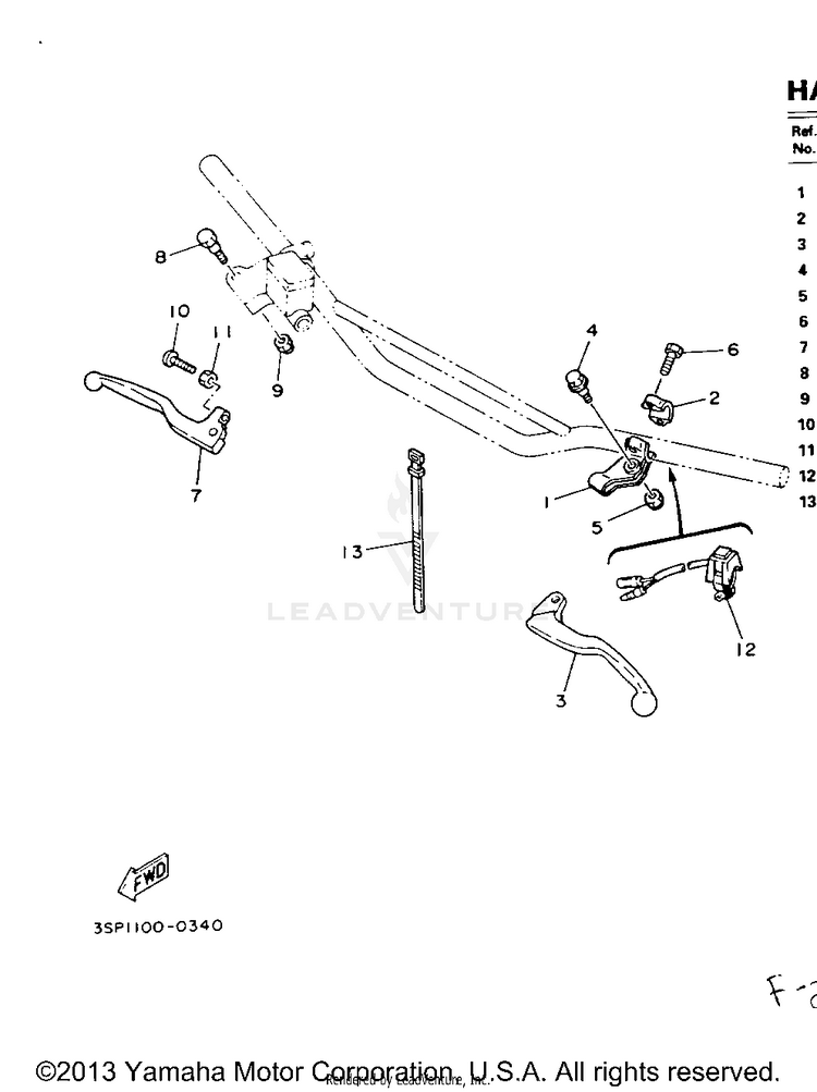 Handle Switch - Lever YZ250E - 1993 Schematic