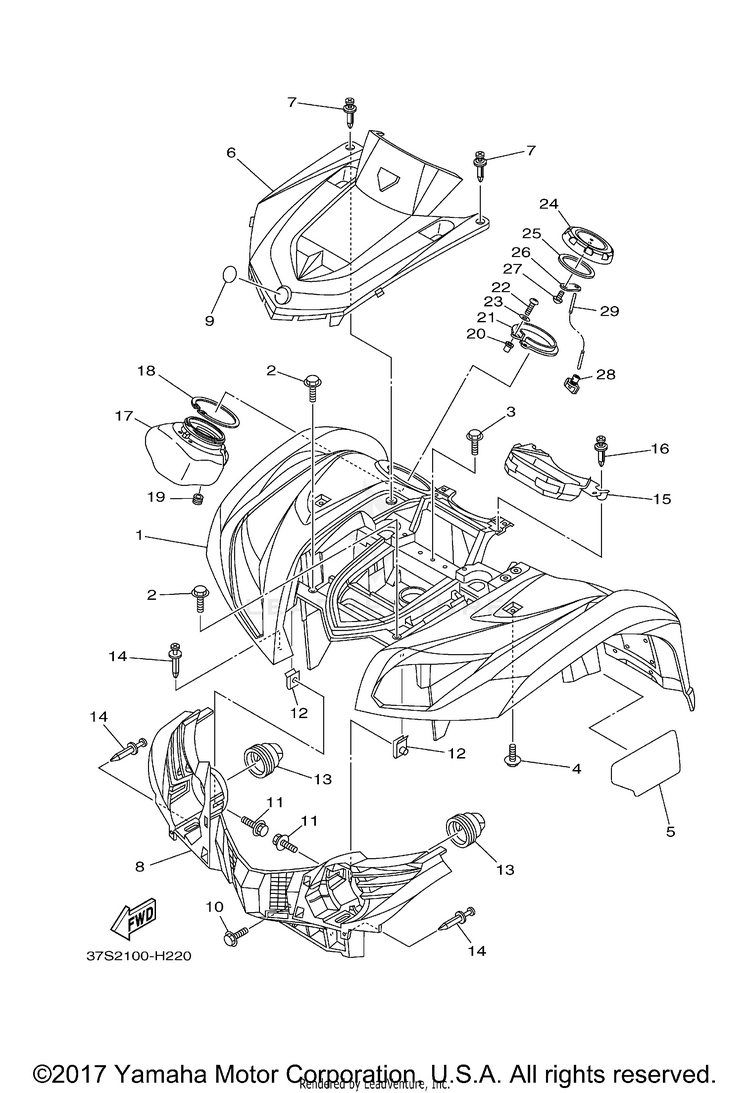 Front Fender GRIZZLY 450 4WD - YFM45FGYB - 2009 Schematic