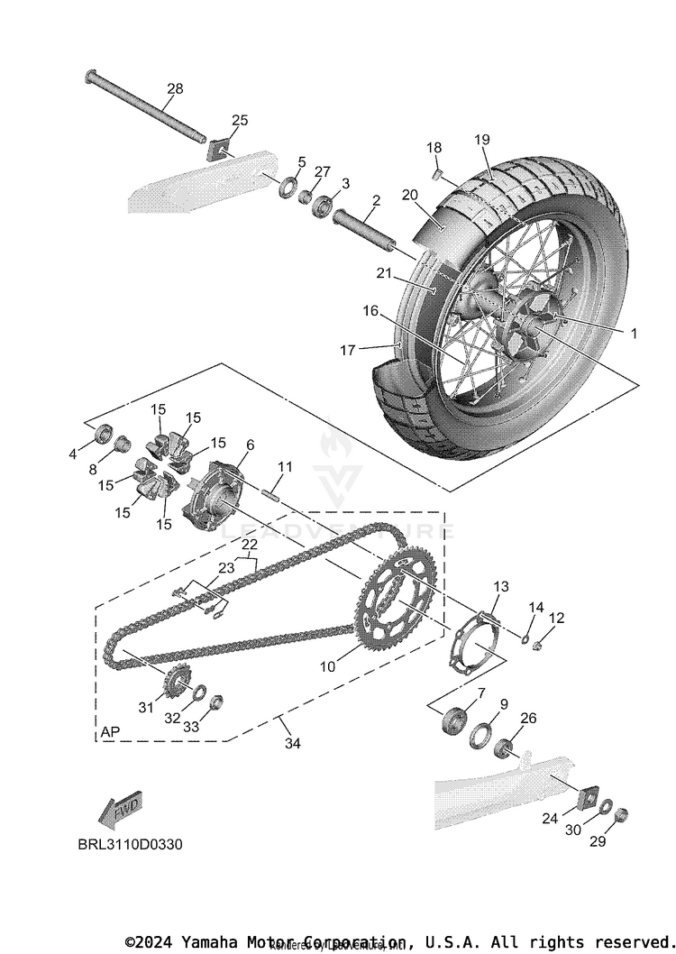Rear Wheel TENERE 700 - XTZ7TCL - 2026 Schematic