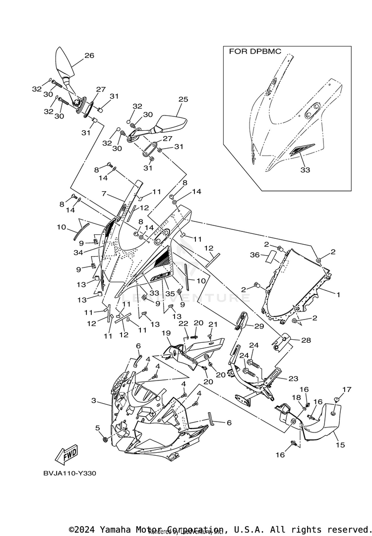 Windshield YZFR3 ABS - YZFR3APB - 2023 Schematic