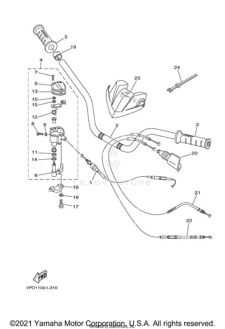Steering Handle Cable YFZ450 - YFZ45BB - 2012 Schematic