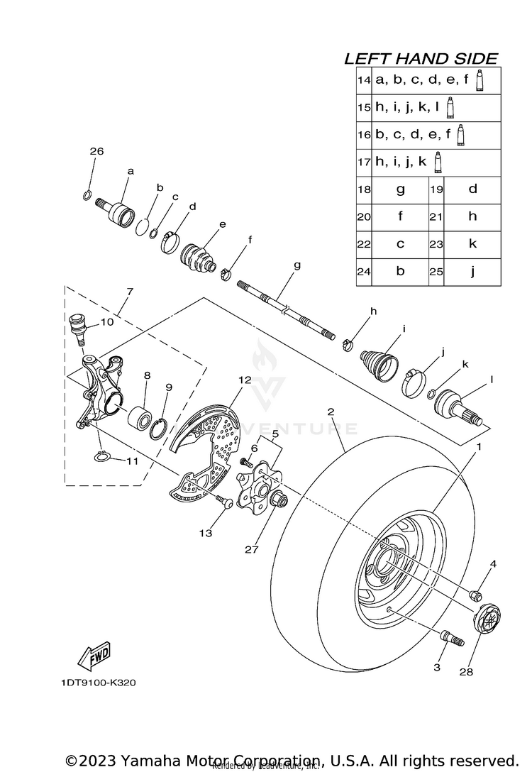 Front Wheel GRIZZLY 550 EPS 4WD - YFM5FGPAL - 2011 Schematic