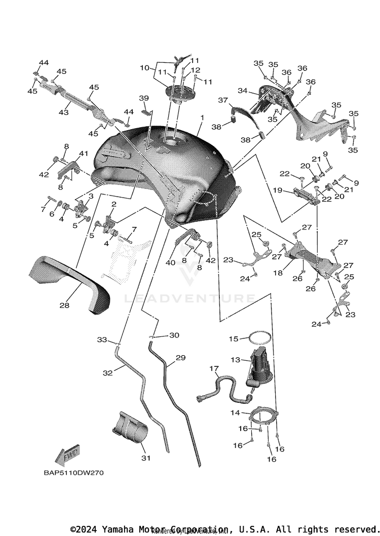 Fuel Tank 1 (For U49) TRACER 9 GT - MTT9GTNCR - 2022 Schematic
