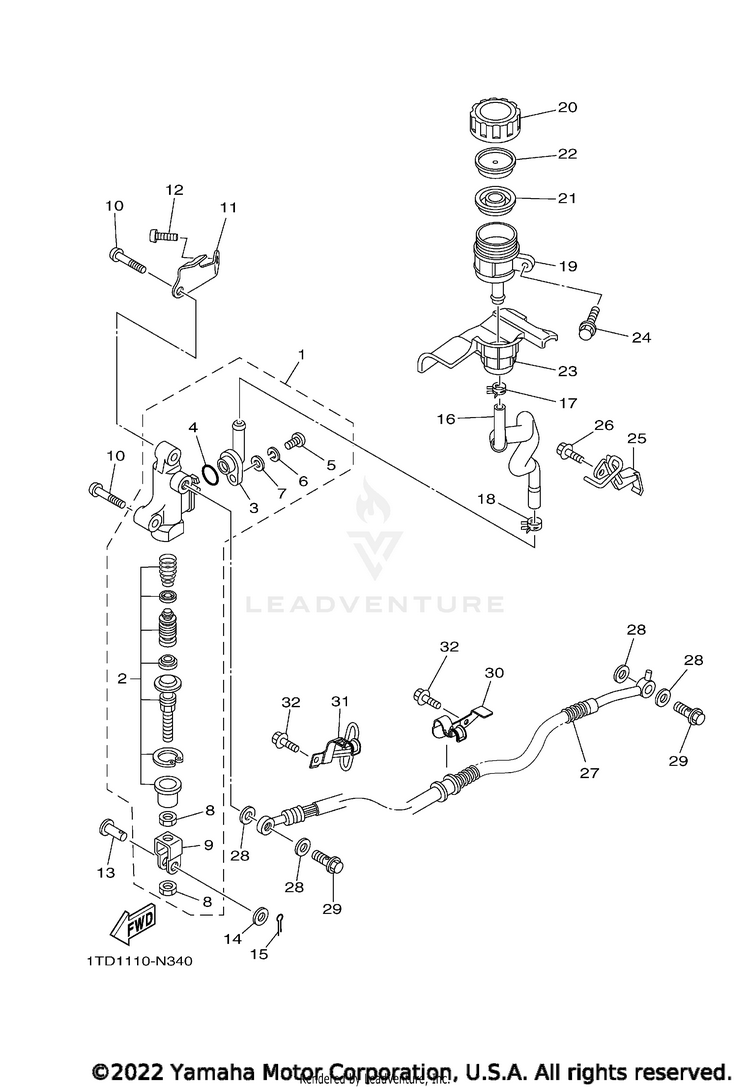 Rear Master Cylinder YFZ450R SE - YFZ45YSSNB - 2022 Schematic
