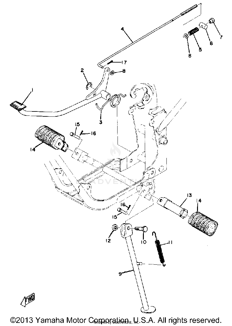 Stand - Footrest - Brake Pedal GT80B - 1975 Schematic