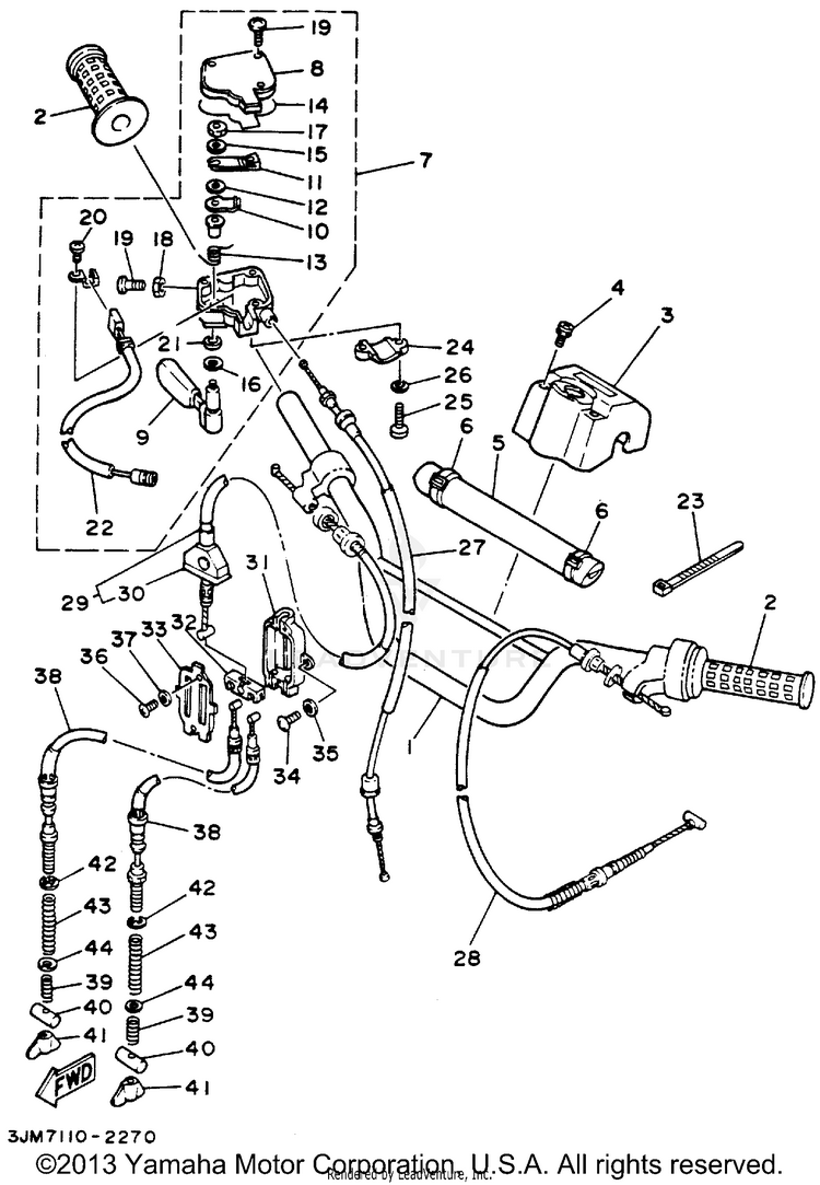 Steering Handle Cable BLASTER - YFS200F - 1994 Schematic