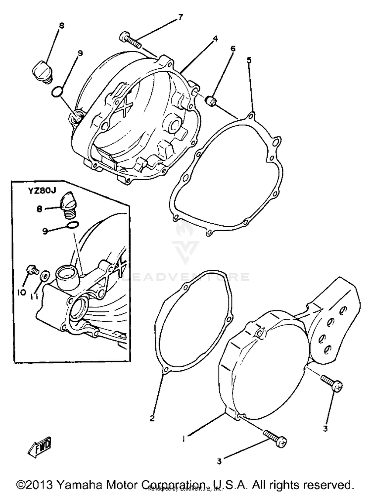Crankcase Cover Yz80h J Schematic