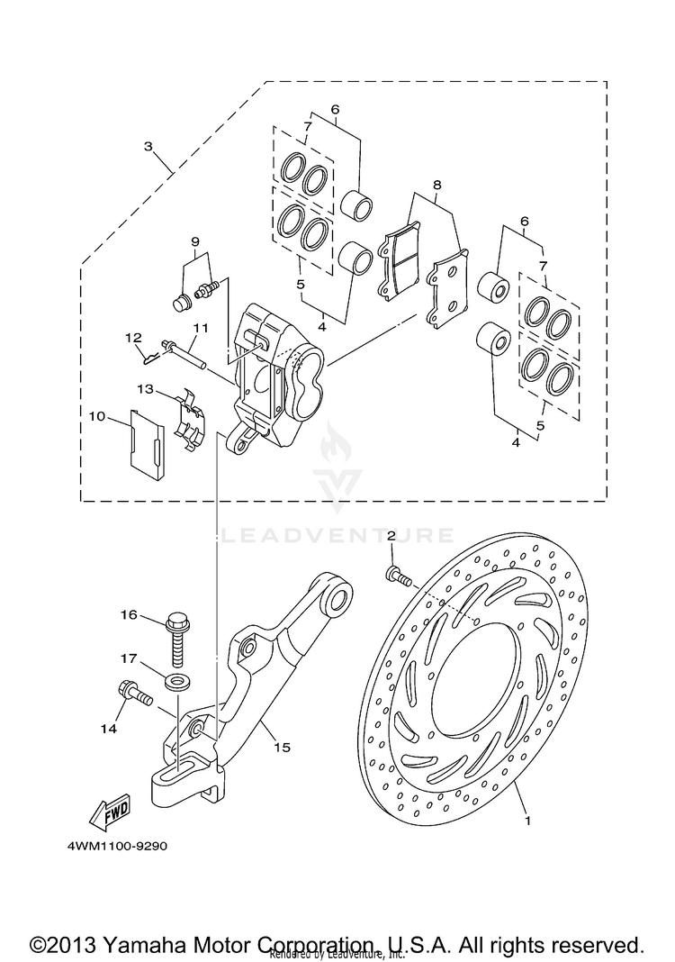 Rear Brake Caliper ROAD STAR - XV1600ALMC - 2000 Schematic